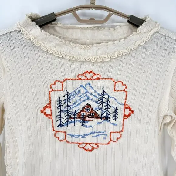 We the Free People Through the Woods Embroidered Long Sleeve Top Shirt  Small - Picture 3 of 8